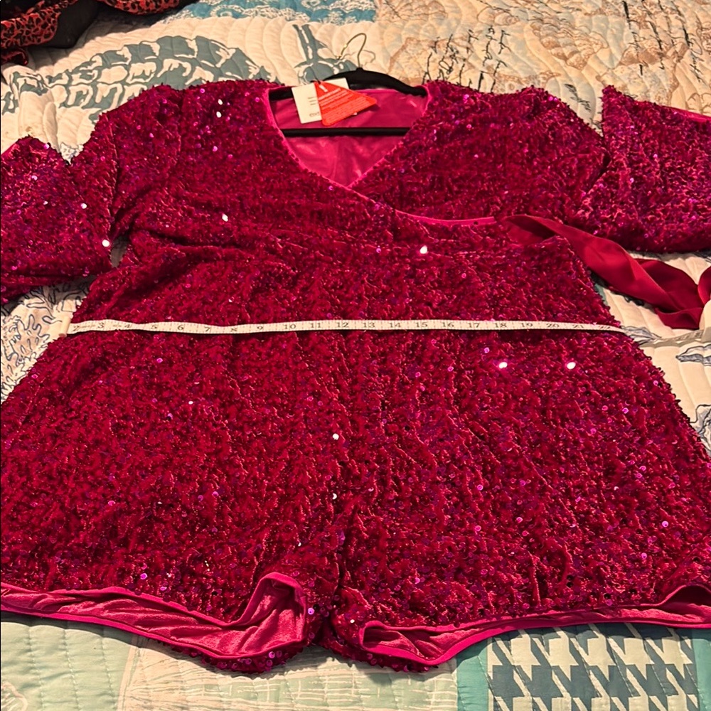 Women’s Sequin V-Neck Romper - Hot Pink